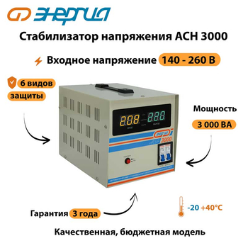 Однофазный стабилизатор напряжения Энергия АСН 3000 - Стабилизаторы напряжения - Однофазные стабилизаторы напряжения 220 Вольт - Энергия АСН - . Магазин оборудования для автономного и резервного электропитания Ekosolar.ru в Новосибирске