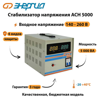 Однофазный стабилизатор напряжения Энергия АСН 5000 - Стабилизаторы напряжения - Однофазные стабилизаторы напряжения 220 Вольт - Энергия АСН - . Магазин оборудования для автономного и резервного электропитания Ekosolar.ru в Новосибирске