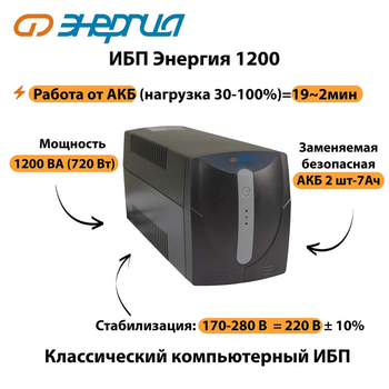 Энергия ИБП 1200 - ИБП и АКБ - ИБП для компьютера - . Магазин оборудования для автономного и резервного электропитания Ekosolar.ru в Новосибирске