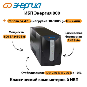 Энергия ИБП 800 - ИБП и АКБ - ИБП для компьютера - . Магазин оборудования для автономного и резервного электропитания Ekosolar.ru в Новосибирске